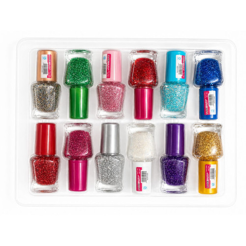 NAIL POLISH GLITTER 12X7ML TRAY